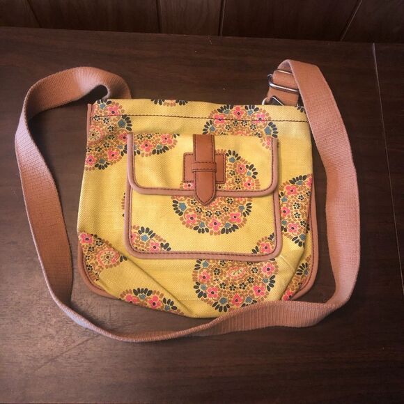 Fossil Yellow and Brown Crossbody Bag with Floral Print - Picture 1 of 9